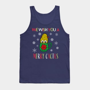 We Wish You A Merry Cactus - Small Christmas Cactus In Poinsettia Mug Tank Top